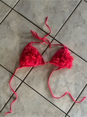 SHEIN Hot Pink Floral Triangle Bikini Top for Kids
